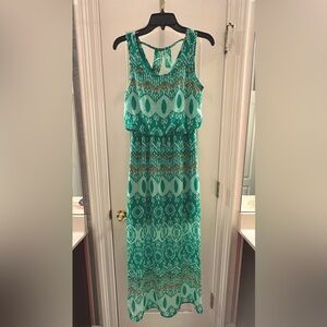 Aqua Geometric Patterned Maxi Dress S